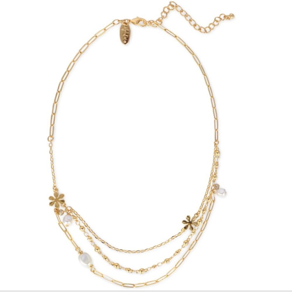 Style & Co Flower, Crystal & Imitation Pearl Layered Necklace, 16" + 3" Extender